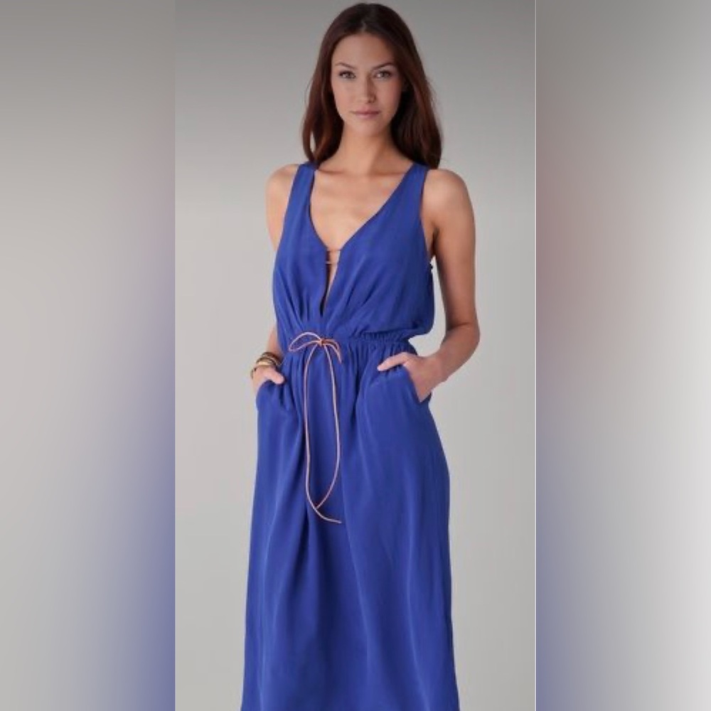 FUNKTIONAL Sleeveless Boho Blue Silk Midi Dress -  Womens M medium